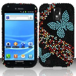 BLUE BUTTERFLY Hard Plastic Bling Rhinestone Case for Samsung Hercules T989 (Galaxy S2 T Mobile) [In Twisted Tech Retail Packaging]: Cell Phones & Accessories