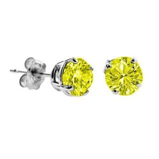1/4 CT Yellow Diamond Stud Earrings 14k White Gold FineDiamonds9 Jewelry