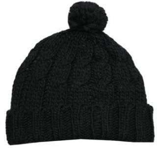 EH709RB   Pom Pom Cable Knit Cuffed Winter Beanie/ Hat/ Cap ( 8 Colors )   Black/One Size