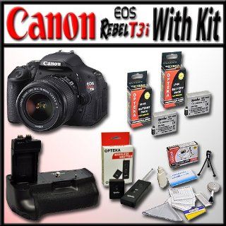 Canon EOS Rebel T3i 18 MP CMOS Digital SLR Full HD Camera with Opteka Battery Pack Grip / Vertical Shutter Release with 2 Extra LP E8 Extended Life High Capacity Batteries, Wireless Radio Remote and Lens Cleaning Kit : Digital Slr Camera Bundles : Camera &