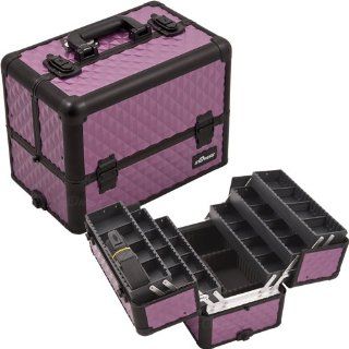 PURPLE/BLACK INTERCHANGEABLE 6 TIERS EXTENDABLE TRAY DIAMOND PATTERN PROFESSIONAL ALUMINUM COSMETIC MAKEUP CASE WITH DIVIDERS   E3304: Electronics