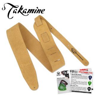 Takamine Tan Suede Guitar Strap with Planet Waves/GoDpsMusic 3 Pick Sampler: Musical Instruments