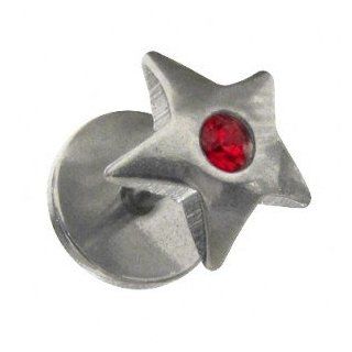 Star Fake Earlobe Plug w/ Red Strass   Body Piercing & Jewelry by VOTREPIERCING   Size: 1.2mm/16G   Length: 06mm   Balls: 08mm: Jewelry