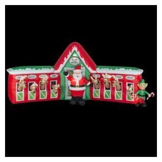 CHRISTMAS DECORATION LAWN YARD INFLATABLE SANTA CLAUSE IN STABLE WITH 8 REINDEER 12' : Outdoor Decor : Patio, Lawn & Garden
