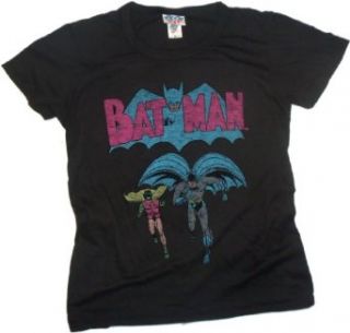 Batman & Robin    DC Comics    Junk Food Crop Sleeve Fitted Juniors T Shirt: Clothing