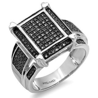0.45 Carat (ctw) Sterling Silver Round Black Diamond Mens Ladies Unisex Cocktail Engagement Ring Jewelry