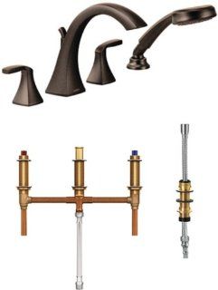 Moen T694ORB 9796 Voss Two Handle High Arc Roman Tub Faucet Includes Hand Shower with Valve, Oil Rubbed Bronze   Bathtub And Shower Diverter Valves  