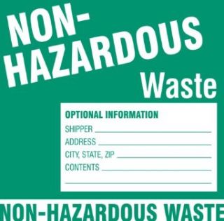 Brady 60447,  Hazardous Waste Labels, 6" Height x 6" Width, White on Green, Legend "Non Hazardous WasteEtc"  (100 per Package)