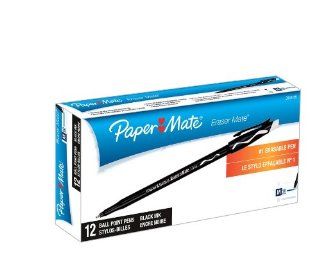 Papermate Eraser Mate Ballpoint Stick Erasable Pen, Black Ink, Medium Point, Dozen, DZ   PAP3930158 : Rollerball Pens : Office Products