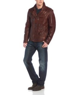 Denim & Leathers Andrew Marc Men's Westwood Leather Moto Jacket, Brown, Medium at  Mens Clothing store