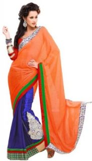 Triveni Sarees Lehenga Saree One Size Orange: Clothing