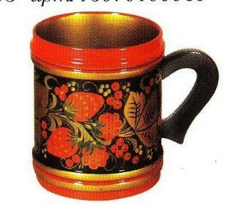 Russian Authentic Hand painted KHOKHLOMA Khoh loma Wooden Decorative Mug : Everything Else