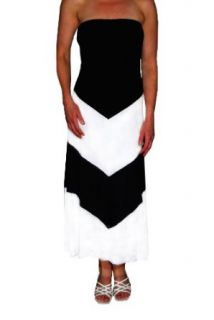 Sexy Strapless Chevron Colorblock Black and White Maxi Dress (Small) at  Womens Clothing store: