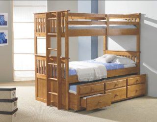 Twin/Twin Mission Captains Trundle Bunkbed  Honey Furniture & Decor