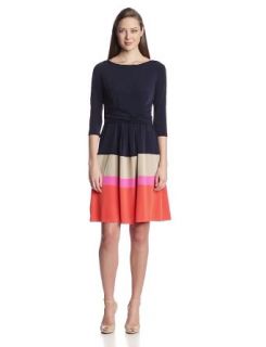 Jessica Howard Women's 3/4 Sleeve Criss Cross Waist Dress, Navy/Multi, 6 at  Womens Clothing store