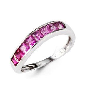 New Princess Cut Pink Topaz 10k White Gold Band Ring: Jewelry