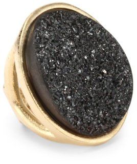 Marcia Moran "Mystere" 18k Gold Plated Black Druzy Large Oval Ring, Size 6: Jewelry