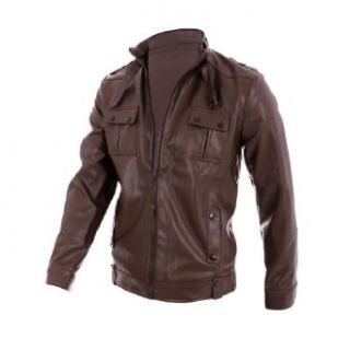 Men's Stand Collar Stylish Winter Solid Color Faux Leather Jacket at  Mens Clothing store: Outerwear