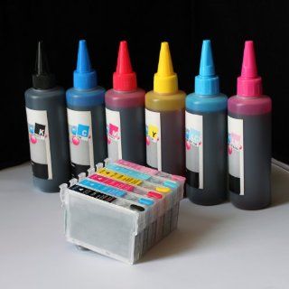 iE Set of Refillable ink cartridges and an Extra set of high quality refill ink bottles 100ml per color, total 600ml 98 / 99 For Epson Artisan All in one 600 700 710 725 730 737 800 810 835 837: Office Products