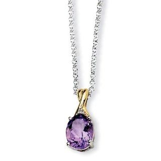 Sterling Silver 1.725ct & 14K Yellow Gold 18in Amethyst & Diamond Necklace: Jewelry