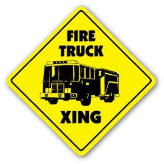 FIRE TRUCK CROSSING Sign new xing signs station man : Yard Signs : Patio, Lawn & Garden