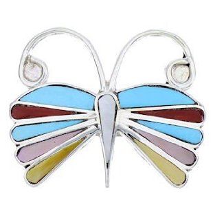 Butterfly Native American Zuni Jewelry Multicolor Pin Pendant YS71687: SilverTribe: Jewelry