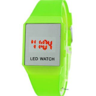 Fresh Charm Cool Look LED Electronic Watch Unisex Plastic Strap Newest Style Ultra thin Body Multi function Design WLED1074 (Green Color) Watches