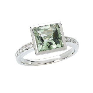 Tivolia Collection 14K White Gold Princess Cut Green Quartz and Diamond Ring: Princess Green Amythest Earrings: Jewelry