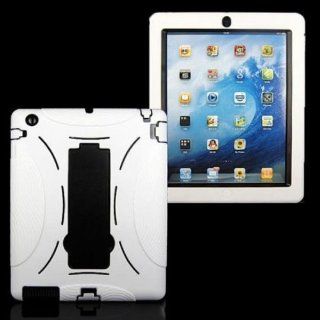 KIKO Wireless Armor Hybrid Defender Silicon Case and Two Piece Hard Shell Protective Cover with Adjustable Stand for Apple iPad 2 iPad 3 iPad 4 the New iPad (White Black)   Retail Packaging: Cell Phones & Accessories