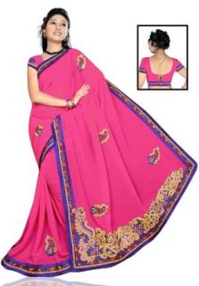 Saree With Petticoat Fall, Thread Spool & Matching Unstitched Blouse Piece: World Apparel: Clothing