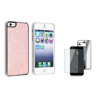 Light Pink Bling Rear Snap on Case + Mirror Front & Back Screen Protector Compatible With Apple? iPhone? 5 Electronics