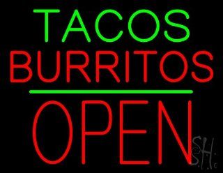 Tacos Burritos Block Open Green Line Outdoor Neon Sign 24" Tall x 31" Wide x 3.5" Deep : Business And Store Signs : Office Products