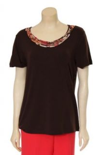 Tropical Print Top in Brown by Alfred Dunner (S) at  Womens Clothing store