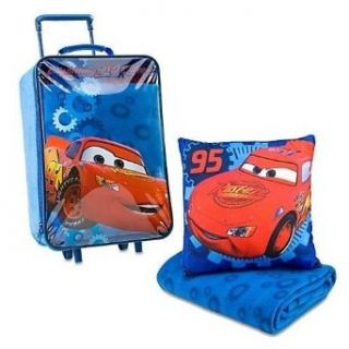 Disney Store Cars Lightning Mcqueen Rolling Luggage Carry On Suitcase Slumber Set With Pillow And Blanket: Clothing