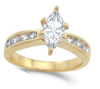CZ Marquise Engagement Ring 14k Yellow Gold Bridal Cubic Zirconia 1.25: Jewel Tie: Jewelry