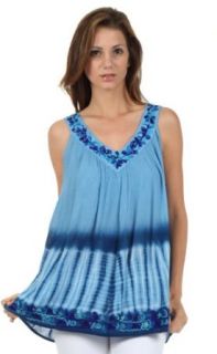Sakkas 725 Ombre Tie Dye Gauzy Crepe Sleeveless Relaxed Fit Top / Blouse   Aqua / One Size