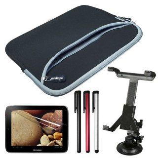 Skque Black Neoprene Notebook Sleeve Carry Case + Clear Crystal Screen Protector + Car Mount Holder + 3 Pcs Touch Stylus Pen for Lenovo IdeaTab S2109 9.7 Inch Tablet Computers & Accessories