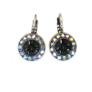Mariana Earrings   Round Disc Small Swarovski Crystal Earrings, Gray AB 1129 747: Dangle Earrings: Jewelry