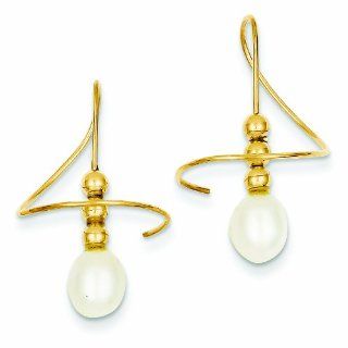Genuine 14K Yellow Gold Freshwater Cultured Pearl Spiral Earrings 1.1 Grams Of Gold Mireval Jewelry