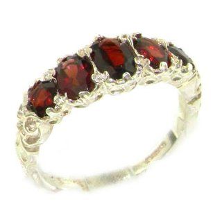 High Quality Solid 14K White Gold Natural Garnet English Victorian Ring   Finger Sizes 5 to 12 Available   Perfect Gift for Birthday, Christmas, Valentines Day, Mothers Day, Mom, Grandmother, Daughter, Graduation, Bridesmaid.: Jewelry