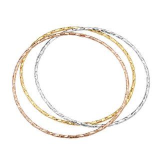 .925 Sterling Silver Tri color Gold Rhodium Plated 2mm Thickness Bangle Bracelet 3 pieces Sets   68mm Diameter: The World Jewelry Center: Jewelry