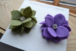 Green & Purple Felt Flower Hair Pins : Hair Clips : Beauty