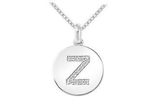 Diamond Disc Initial Z Pendant 14K White Gold   0.15 CT Diamonds: Pendant Necklaces: Jewelry