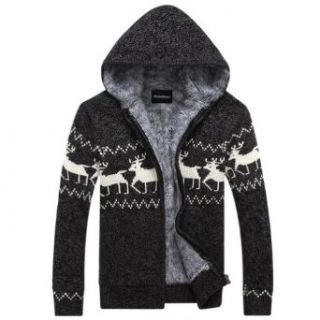 Juanshi Men Warm Hoodie Deer Print Cardigan Sweater Color Dark Gray Size XXL at  Mens Clothing store: Down Outerwear Coats