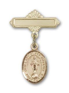 JewelsObsession's 14K Gold Baby Badge with Our Lady of All Nations Charm and Polished Badge Pin: Jewels Obsession: Jewelry