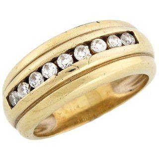 14k Yellow Gold Round Cut Channel Set CZ Mens Ring: Jewelry