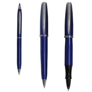 Aldo Domani 3 Piece Pen Set With Fountain/Rollerball/Mini Ballpoint Pen, 1.0 mm, Medium Point, Blue Barrel, Black Ink : Office Products