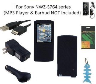 6 Items Accessories Bundle Kit for Sony Walkman NWZ S764 MP3 Player: Includes Black Silicone Case, LCD Screen Protector, USB Wall Charger, USB Car Charger, 2in1 USB Cable and Light Blue Fishbone Style Keychain : MP3 Players & Accessories