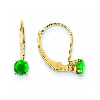 Genuine 14K Yellow Gold 4mm Round May Emerald Leverback Earrings 0.75 Grams of Gold: Dangle Earrings: Jewelry