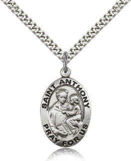 Sterling Silver Men's Patron Saint Medal of ST. ANTHONY of PADUA   Includes 24 Inch Heavy Curb Chain   Deluxe Gift Box Included Jewelry